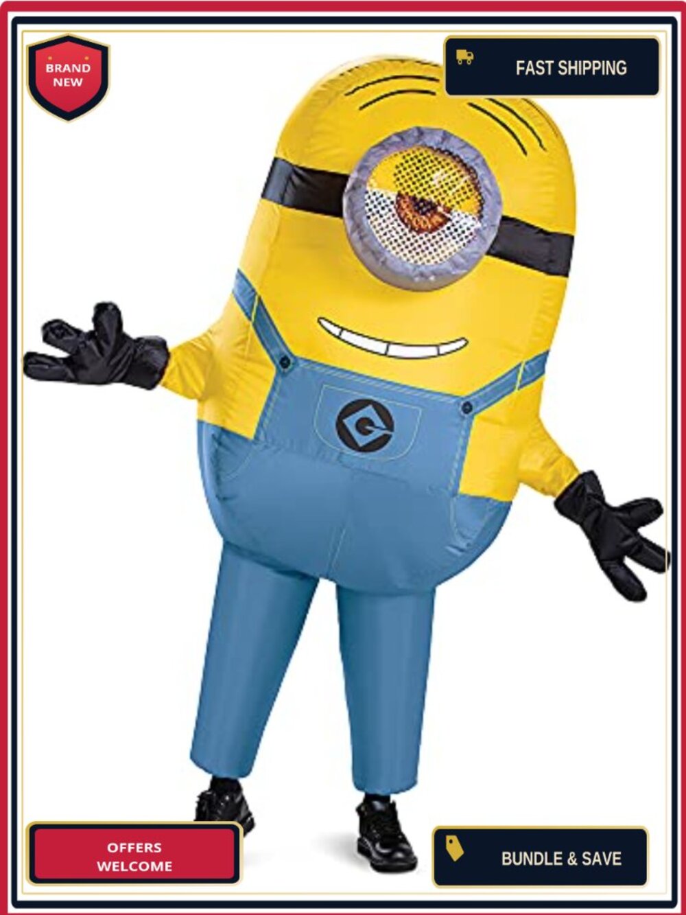 Official Minions Stuart Inflatable Costume Adult Fan Operated Jumpsuit